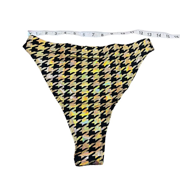 TastefulGirl Black & Gold Holo Houndstooth Tube Top & High Leg Bottom Rave Set - Picture 11 of 13